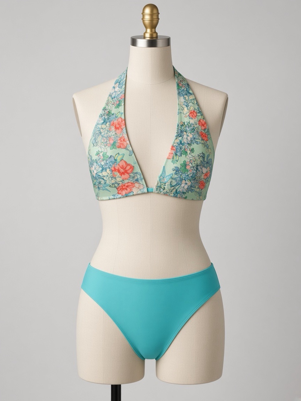 Victoria's Secret Mint Floral Halter Bikini Top with Aqua Bottoms